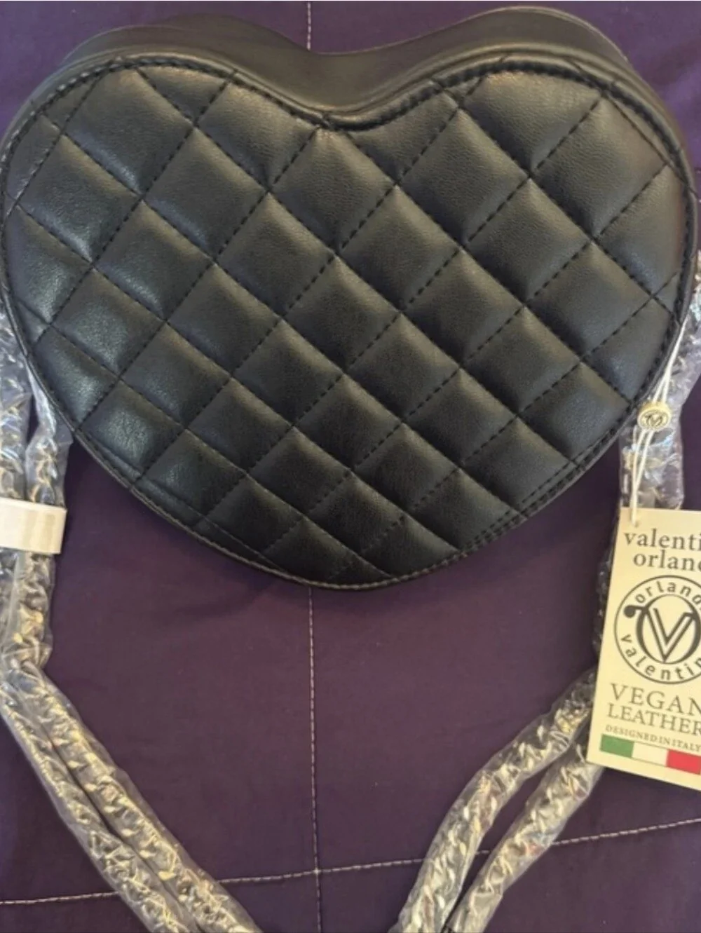 Valentino Orlandi Black Quilted Heart Crossbody NWT